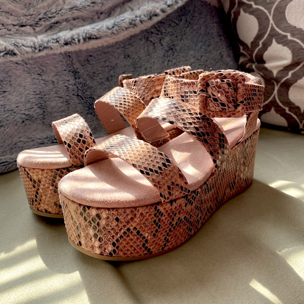 Platform Faux-Snakeskin Sandals